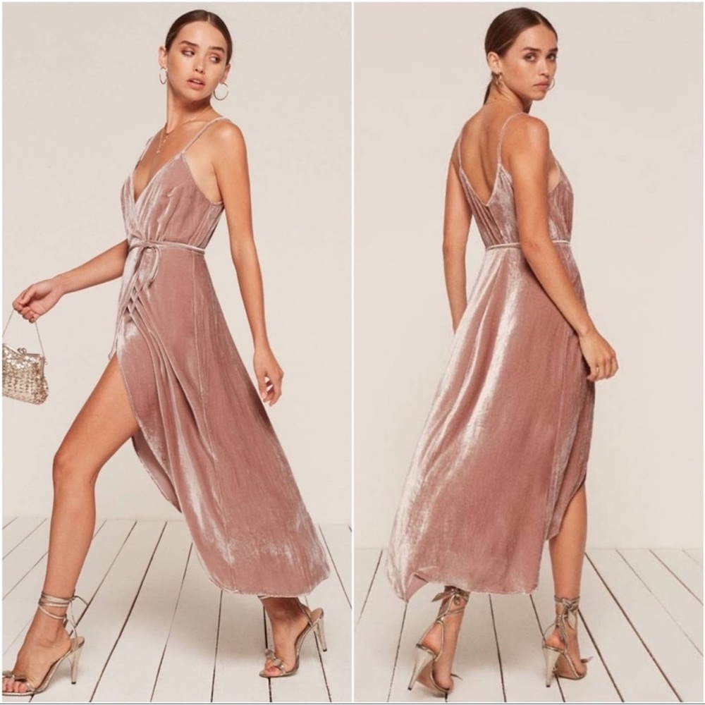 REFORMATION Anoush Wrap Dress Blush Velvet size XS